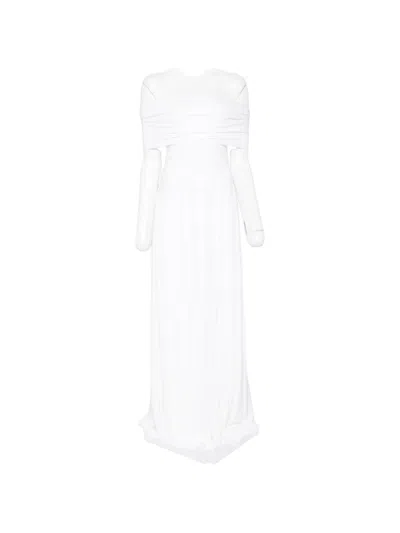 Norma Kamali Pleated Dress With Off-the-shoulder In White