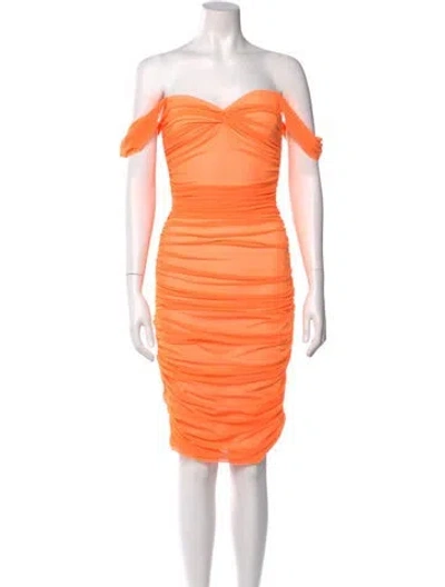 Pre-owned Norma Kamali Off-the-shoulder Knee-length Dress W/ Tags In Orange