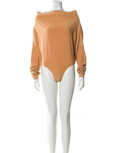 Pre-owned Norma Kamali Off-the-shoulder Long Sleeve Bodysuit W/ Tags In Neutral