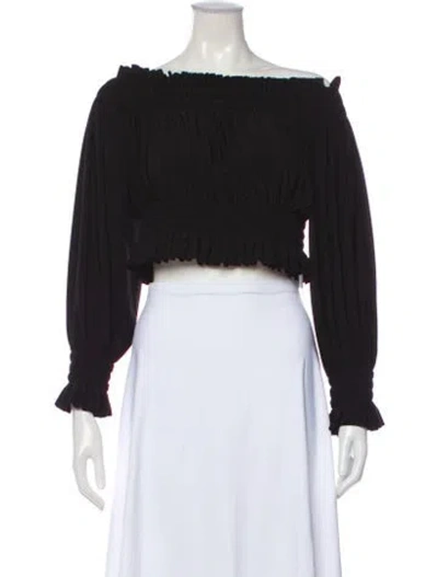 Pre-owned Norma Kamali Off-the-shoulder Long Sleeve Crop Top In Black