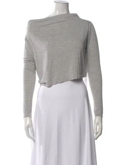 Pre-owned Norma Kamali Off-the-shoulder Long Sleeve Crop Top In Gray
