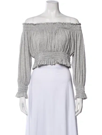 Pre-owned Norma Kamali Off-the-shoulder Long Sleeve Crop Top In Gray