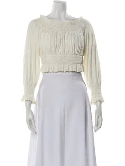 Pre-owned Norma Kamali Off-the-shoulder Long Sleeve Crop Top In White