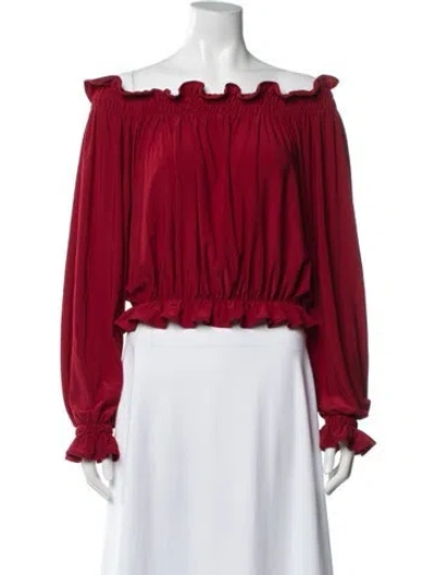 Pre-owned Norma Kamali Off-the-shoulder Long Sleeve Top In Red