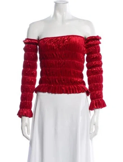 Pre-owned Norma Kamali Off-the-shoulder Long Sleeve Top W/ Tags In Red