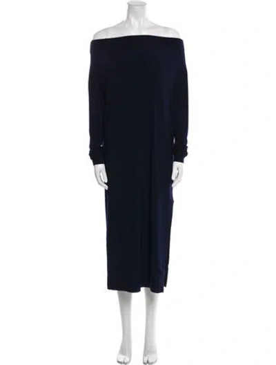Pre-owned Norma Kamali Off-the-shoulder Midi Length Dress In Blue