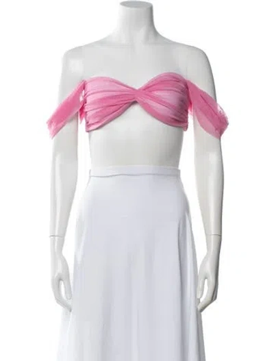 Pre-owned Norma Kamali Off-the-shoulder Short Sleeve Crop Top In Pink