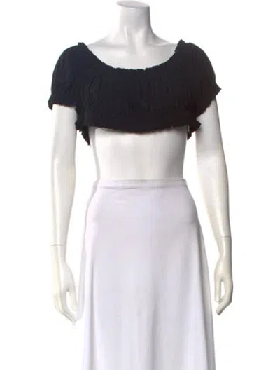 Pre-owned Norma Kamali Off-the-shoulder Short Sleeve Crop Top W/ Tags In Black
