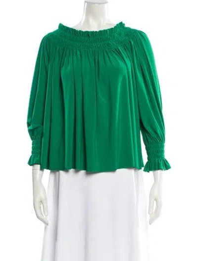 Pre-owned Norma Kamali Off-the-shoulder Three-quarter Sleeve Blouse In Green