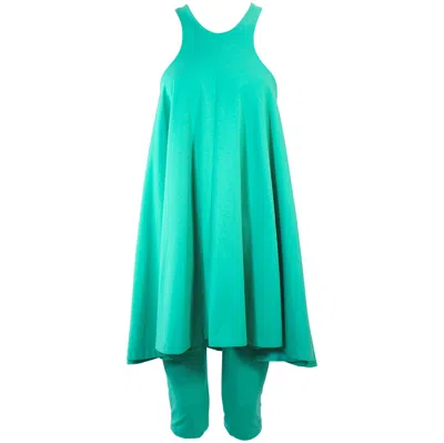 Pre-owned Norma Kamali Omo Mint Green Stretch Knit Trapeze Dress And Crop Pants Size M P