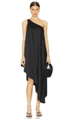Norma Kamali One Shoulder Diagonal Tunic In Metallic Black In Black