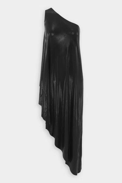 NORMA KAMALI ONE SHOULDER DIAGONAL TUNIC IN METALLIC BLACK