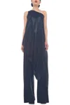 Norma Kamali One Shoulder Diagonal Tunic In Metallic Black In Blue