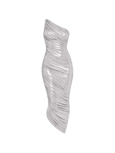 Norma Kamali One-shoulder Draped Dress In Metallic