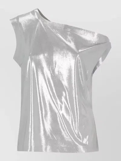 Norma Kamali One Shoulder Metallic Draped Sleeveless Top In Silver