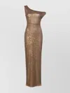 Norma Kamali Metallic One-shoulder Long Dress With Sequin Decorations In Tech Fabric Woman