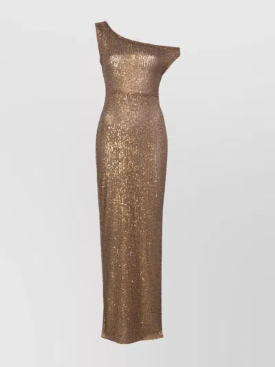 NORMA KAMALI ONE SHOULDER METALLIC SEQUIN GOWN
