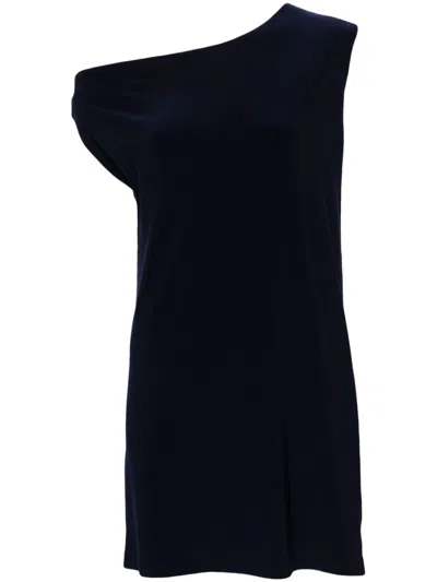 Norma Kamali One Shoulder Mini Dress In Blue