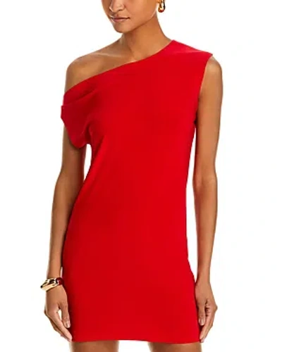 Norma Kamali One Shoulder Mini Dress In Tiger Red