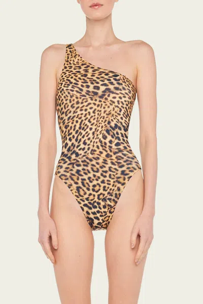 Norma Kamali One Shoulder Mio In Cheetah Patch In Multicolor