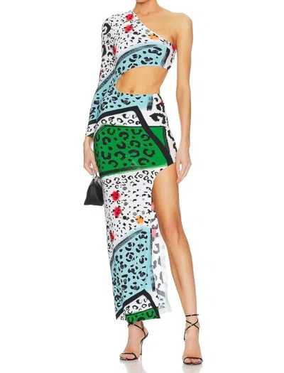 Norma Kamali One Sleeve Shane Wide Slit Gown In Animal Print In Multi
