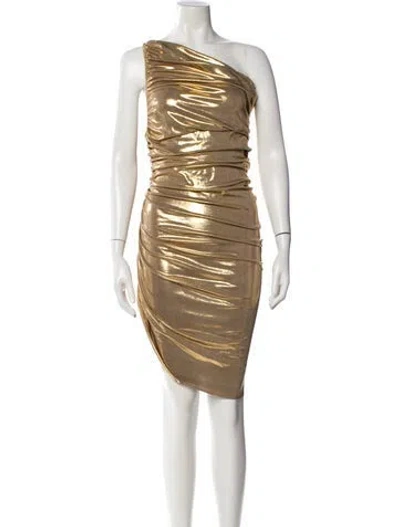 Pre-owned Norma Kamali One-shoulder Knee-length Dress In Gold