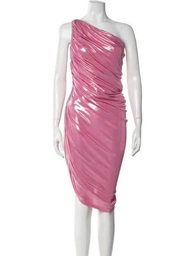 Pre-owned Norma Kamali One-shoulder Knee-length Dress In Metallic/pink