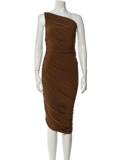 Pre-owned Norma Kamali One-shoulder Midi Length Dress In Brown