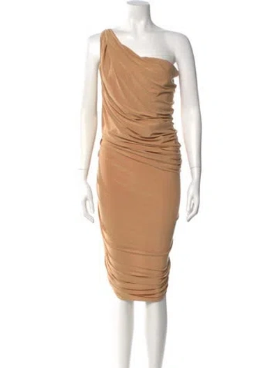Pre-owned Norma Kamali One-shoulder Midi Length Dress In Brown