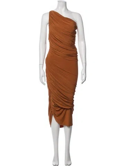 Pre-owned Norma Kamali One-shoulder Midi Length Dress In Brown