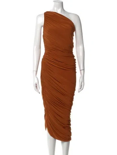 Pre-owned Norma Kamali One-shoulder Midi Length Dress In Brown