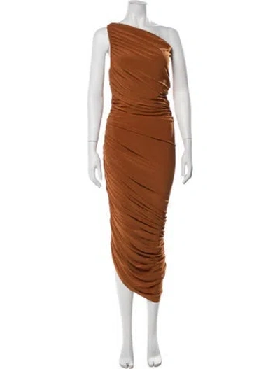 Pre-owned Norma Kamali One-shoulder Midi Length Dress In Brown