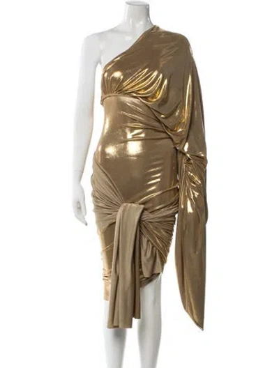 Pre-owned Norma Kamali One-shoulder Midi Length Dress In Gold