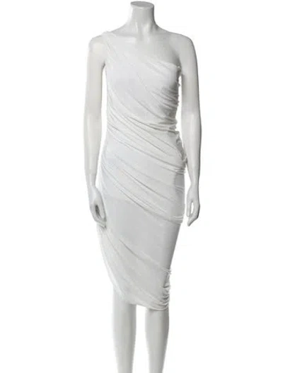 Pre-owned Norma Kamali One-shoulder Midi Length Dress In White