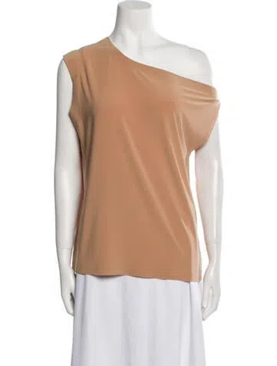 Pre-owned Norma Kamali One-shoulder Short Sleeve Top In Brown
