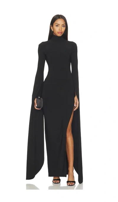 Norma Kamali Open Back Ribbon Sleeve Turtleneck Gown In Black