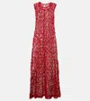 Norma Kamali Open-knit Cotton-blend Maxi Dress In Red