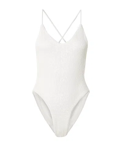 Norma Kamali Open-back Sequined Swimsuit In White