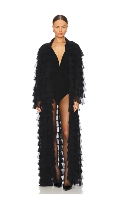 Norma Kamali Oversized All Over Ruffle Coat In Black