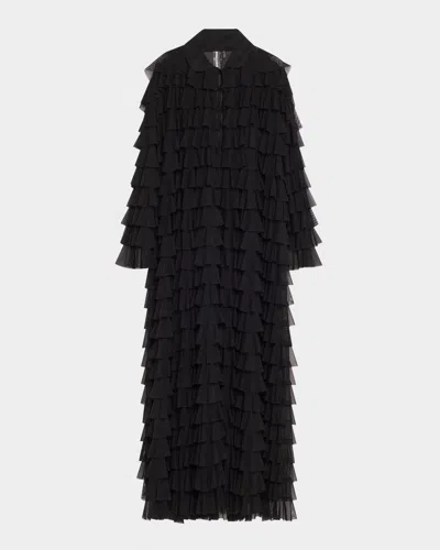 Norma Kamali Oversized Allover Ruffle Coat In Black