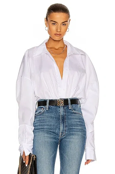 Norma Kamali Oversized Boyfriend Shirt Bodysuit In White