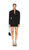 Norma Kamali Oversized Long Sleeve Shoulder Pad Front Zip Mini Dress In Black