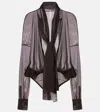 Norma Kamali Super Oversized Boyfriend Shirt Bow Bodysuit In Brown