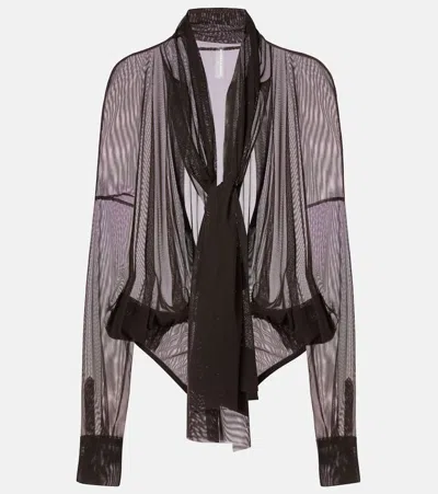 NORMA KAMALI OVERSIZED MESH SHIRT BODYSUIT