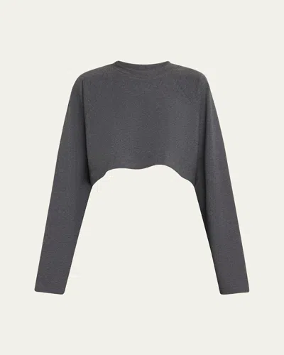Norma Kamali Gathered Jersey Crop Top In Dark Heather Grey