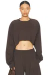 Norma Kamali Oversized Raglan Sleeve Cropped Top In Espresso
