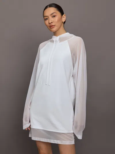 Norma Kamali Oversized Raglan Sleeve Hooded Mini Dress W Mesh In White