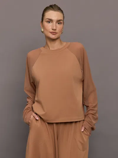 Norma Kamali Oversized Raglan Sleeve Top W/ Mesh In Cappuccino