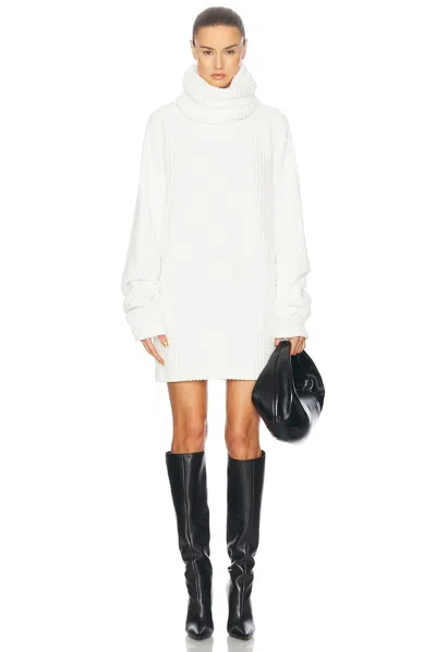 Norma Kamali Oversized Raglan Sleeve Turtleneck Mini Dress In Snow White
