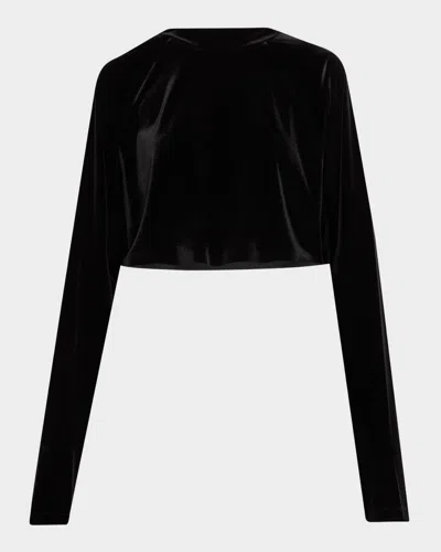 Norma Kamali Oversized Raglan-sleeve Velvet Crop Top In Black